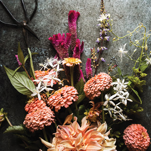 Bouquet of flowers and scissors