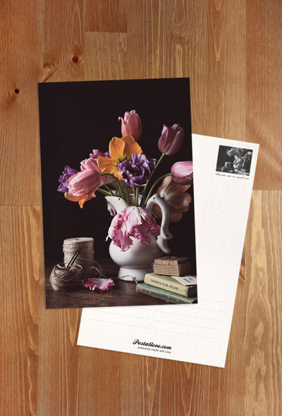 Bouquet of tulips and books