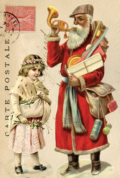 Collage with Santa Claus with a trumpet