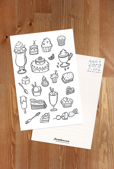 Coloring postcard - sweets