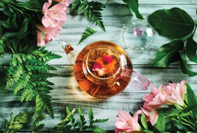 Tea and pink lilies