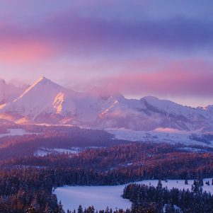 Mountain peaks at sunset