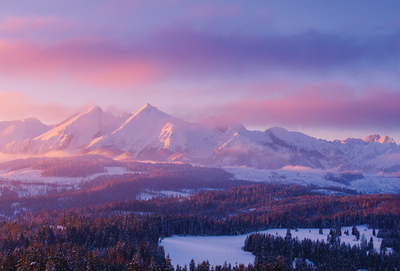 Mountain peaks at sunset
