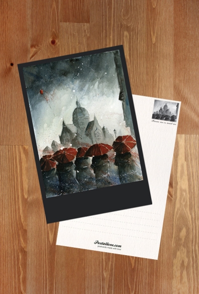Grzegorz Chudy - Red umbrellas and old synagogue