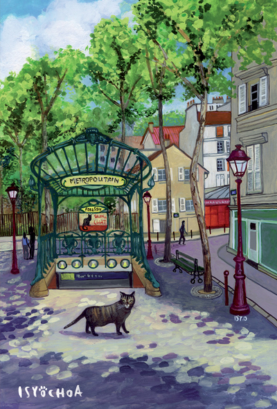 Isy Ochoa -  Kitten and Abbesses metro station in Paris