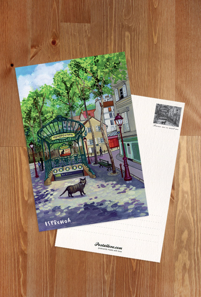 Isy Ochoa -  Kitten and Abbesses metro station in Paris