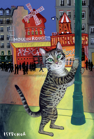 Isy Ochoa - Loustic devant le Moulin Rouge à Paris