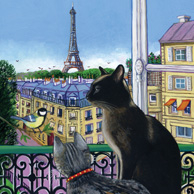 Isy Ochoa - Open window with two cats, Paris