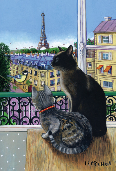 Isy Ochoa - Open window with two cats, Paris