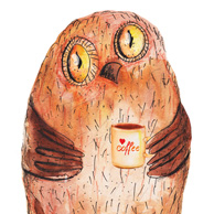 Owl with a cup of coffee