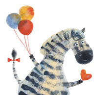 Zebra with balloons and a heart