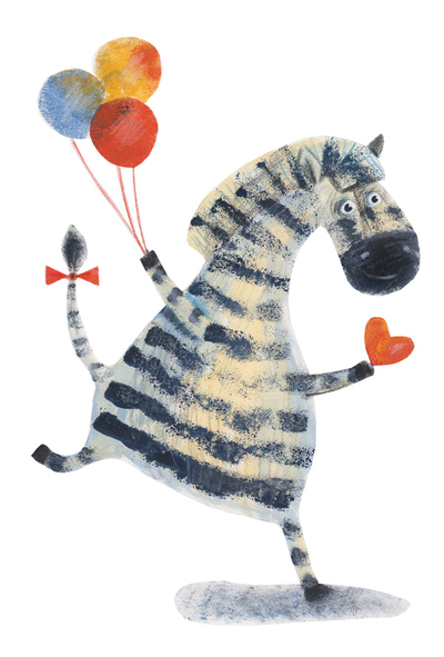 Zebra with balloons and a heart