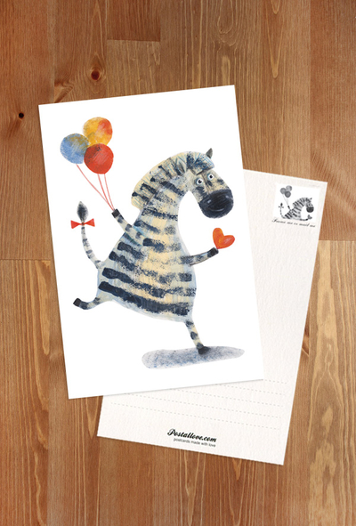 Zebra with balloons and a heart