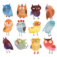 Colorful owls