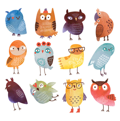 Colorful owls