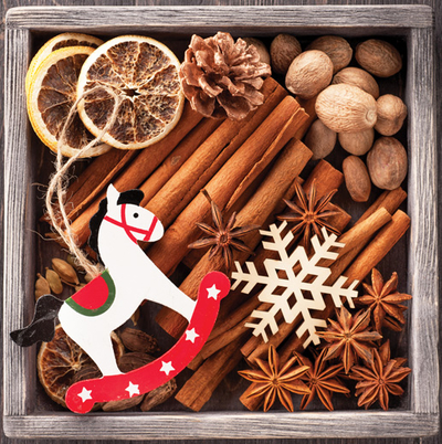 Christmas spices and rocking horse