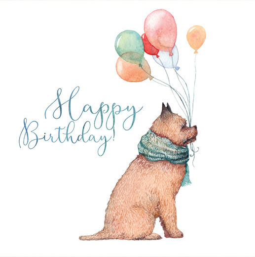 Happy Birthday (Dog with the balloons) / Birthday postcards / Postcards /  Postallove - postcards made with love