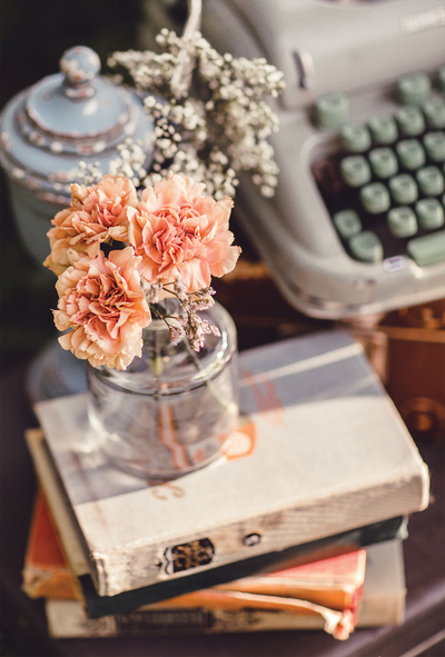 Typewriter and flowers