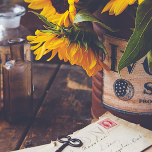 Old letters and sunflowers