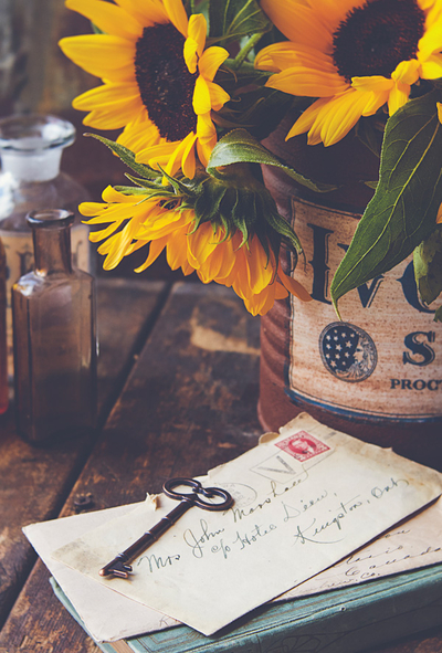 Old letters and sunflowers