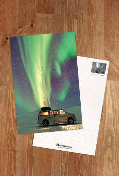 Van under the aurora borealis