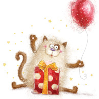 Fluffy cat with a gift