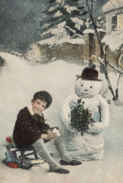 Boy with a snowman