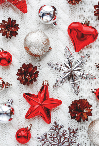 Red and silver Christmas decorations 