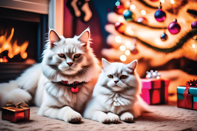 Cats under the Christmas tree