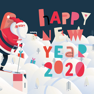 Happy New Year 2020 - Santa Claus skiing