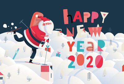 Happy New Year 2020 - Santa Claus skiing