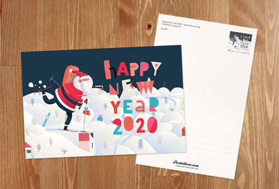 Happy New Year 2020 - Santa Claus skiing