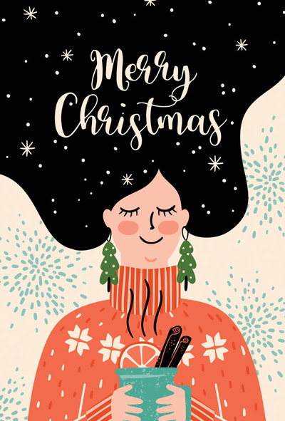 Merry Christmas - a girl with a cup of hot tea