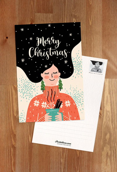 Merry Christmas - a girl with a cup of hot tea