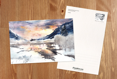 Winter landscape with a hare