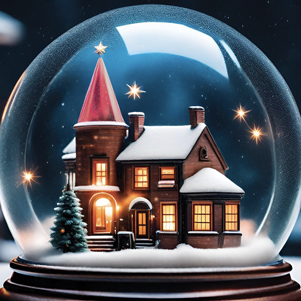 Winter world in a ball, holidays, Christmas, winter, snow, city, night, church