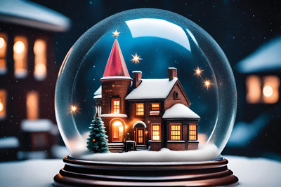 Winter world in a ball, holidays, Christmas, winter, snow, city, night, church